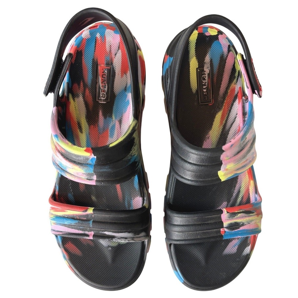 Hunterā Bloom Algae Sandals Black Multi Womens 9 Marble Platform Slide Colorful